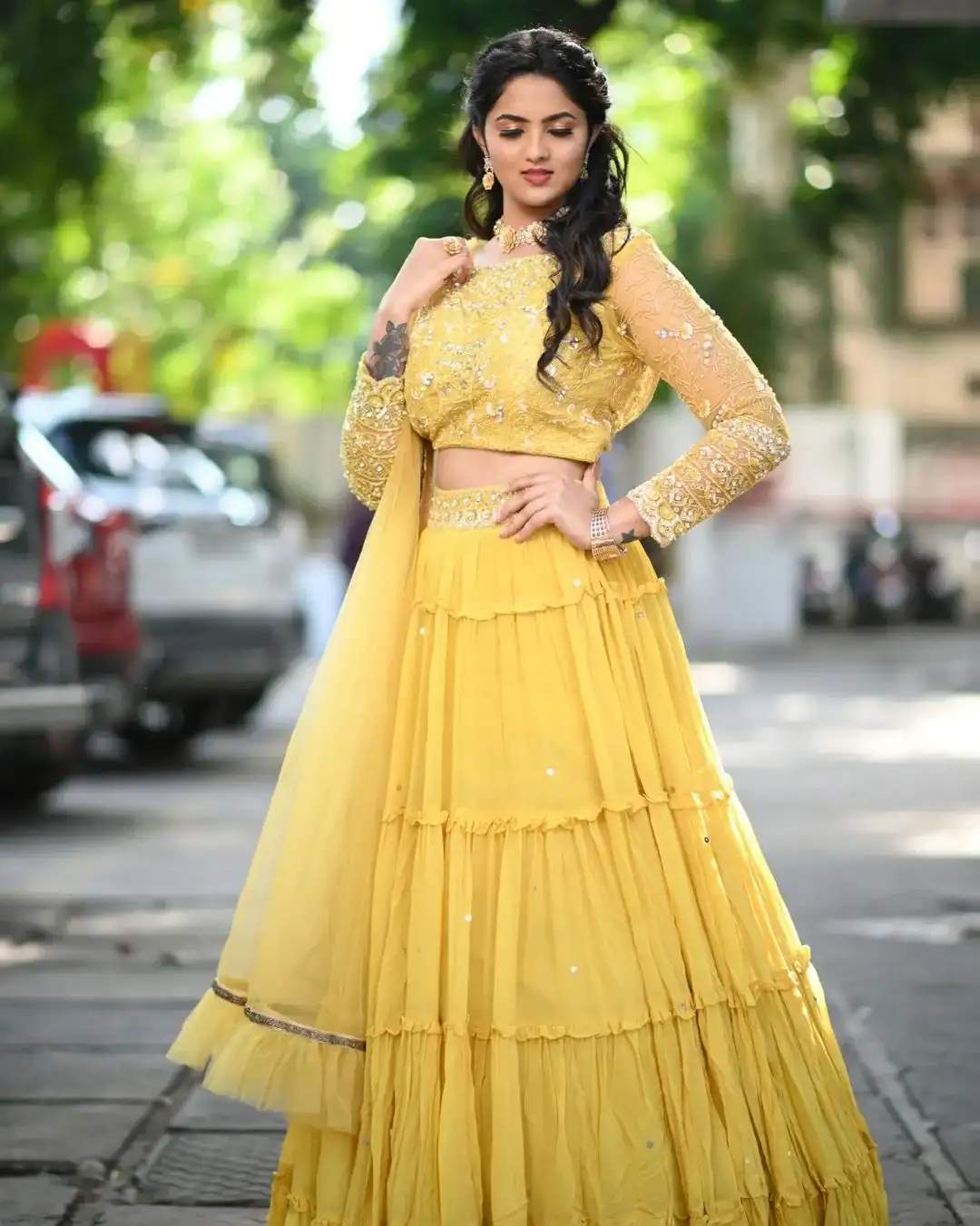 INDIAN TV ACTRESS RADHIKA PREETI IN YELLOW LEHENGA CHOLI